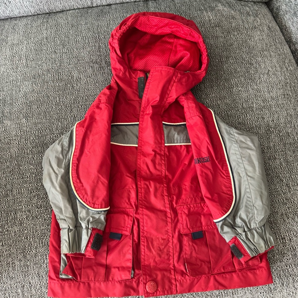 Vintage Oshgosh Red and Gray Kids rain/windbreaker Jacket